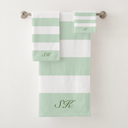 Sage_green and white stripes pattern bath towel set