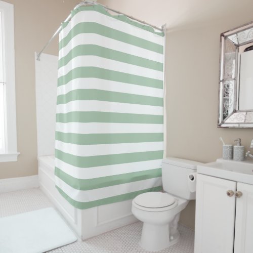 Sage Green and White Stripes Shower Curtain