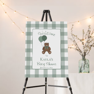 Sage Green and White Teddy Bear Welcome Sign