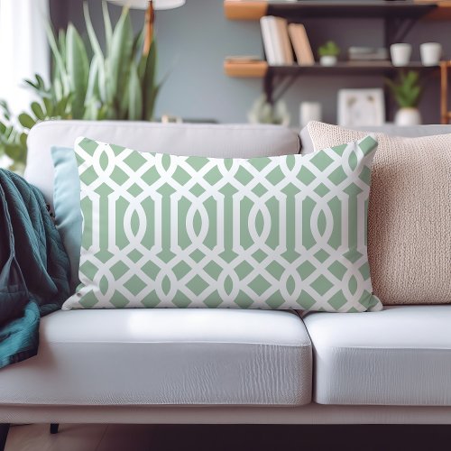 Sage Green and White Trellis Pattern Lumbar Pillow