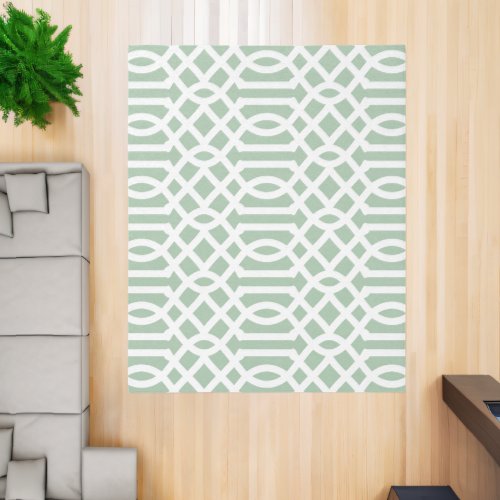 Sage Green and White Trellis Pattern Rug