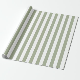 Sage Green and White Vertical Stripes Wrapping Paper