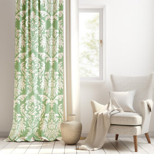 Sage Green and White Vintage Damasks Pattern Sheer Curtains