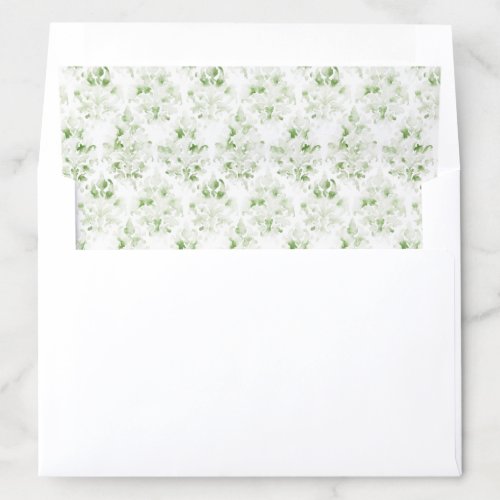 Sage Green and White Watercolor Damask Envelope Liner