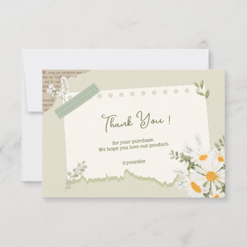 Sage Green and White Watercolor Flower Thank You Card