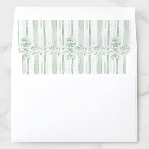 Sage Green and White Watercolor Striped Envelope Liner
