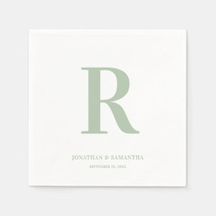 Sage Green and White Wedding Monogram Modern Napkins