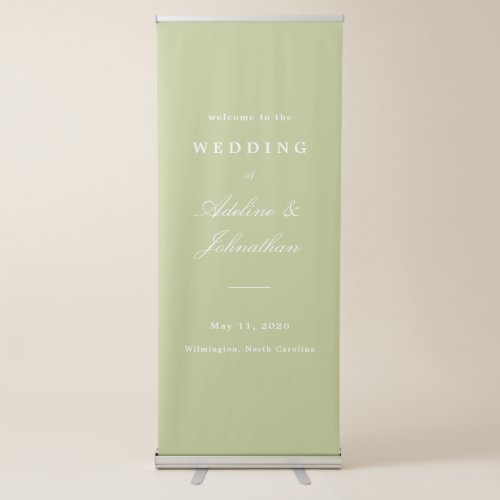 Sage Green and White Wedding Welcome Retractable Banner