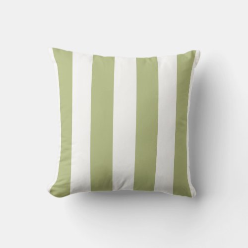 Sage Green and White Wide Stripes Throw Pillow
