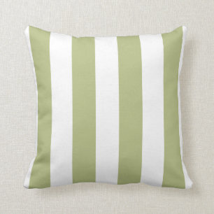 Sage Green and White Wide Stripes Throw Pillow