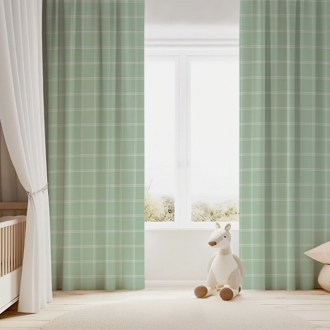 Sage Green and White Windowpane Check Blackout Curtains (Creator Uploaded)