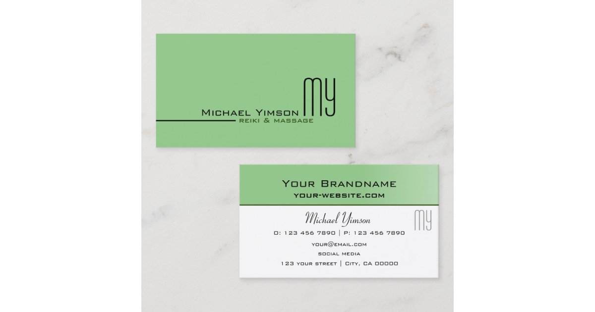Sage Green and White with Monogram Professional Business Card | Zazzle
