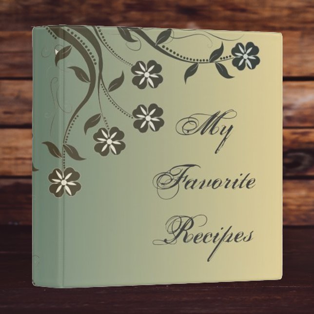 Sage Green and Yellow Floral Swirl Recipe Book Binder (Sage Green and Yellow Floral Swirl Recipe Book Binder)