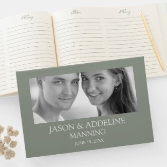 Sage Green Any Photo Black White Wedding Guest Book