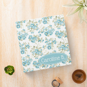 Sage Green Aqua Teal Blue Floral Watercolor 3 Ring Binder