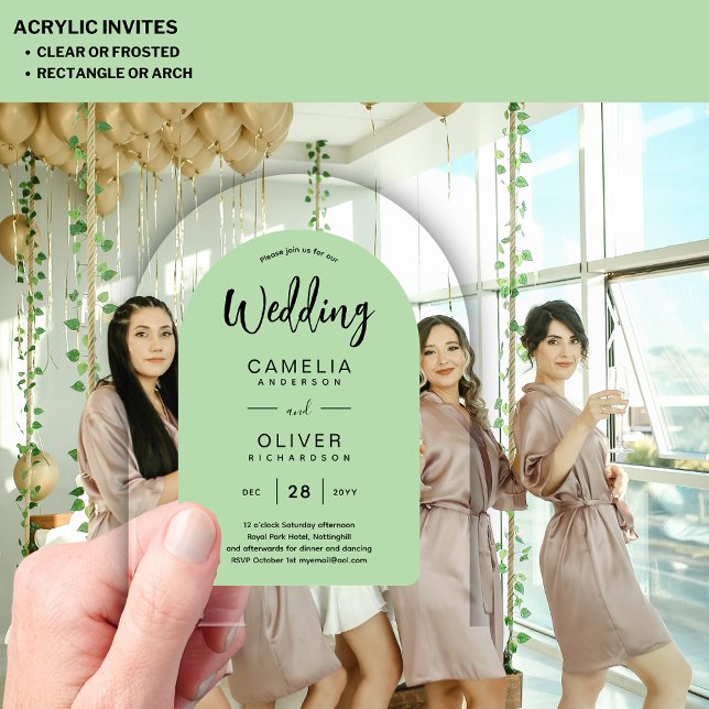 Sage Green Arch Acrylic Wedding Invites Modern Invitations (Creator Uploaded)