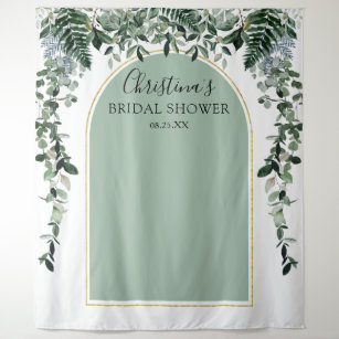 Sage Green Arch Botanic Bridal Shower photo booth Tapestry