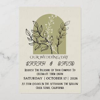 Sage Green Arch Botanical Wedding Invitation   Foil Invitation