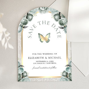 Sage Green Arch Butterfly Wedding Save the Date
