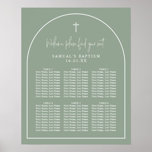 Sage Green Arch Minimalist Baptism Seating Chart