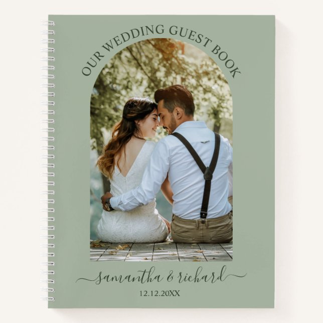 Sage Green Arch Personalized Photo Wedding Guest   Notebook (Front)
