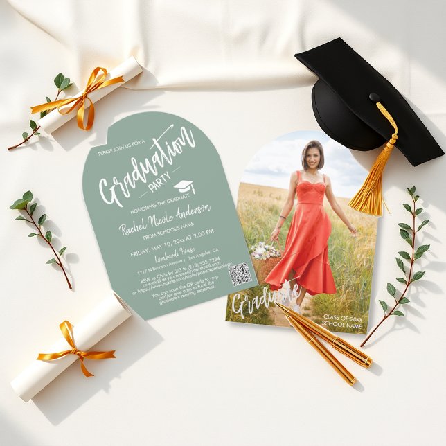 Sage Green Arch Photo Grad Party Invitation (Creator Uploaded)