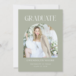 Sage Green Arch Photo Graduation Announcement Card