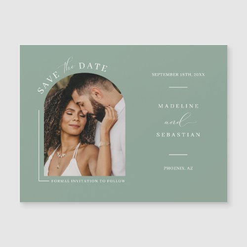 Sage Green Arch Photo Save the Date Magnetic Card