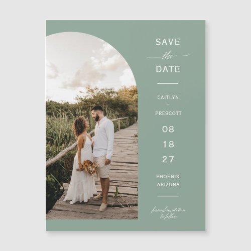 Sage Green Arch Photo Save the Date Magnetic Card