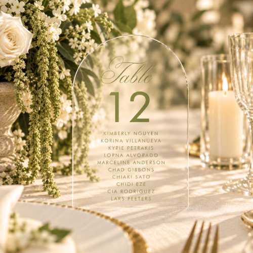 Sage Green Arch Seating Chart Wedding Table Sign Acrylic Invitations