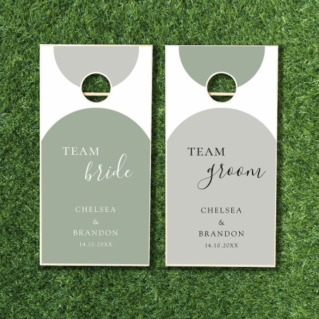 Sage Green Arch Team Bride Groom Boho Wedding Cornhole Set (Creator Uploaded)