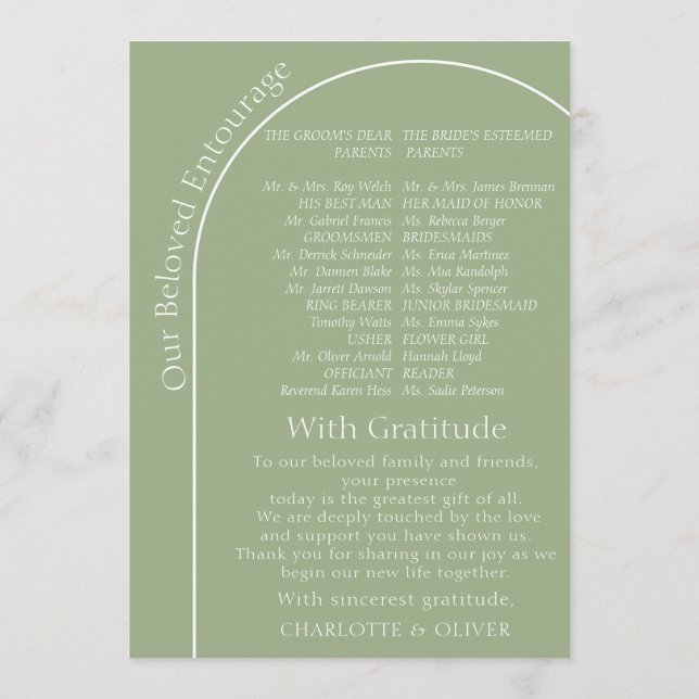 Sage Green Arch Wedding Ceremony Program Flat Card (Back)