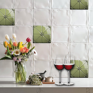 Sage Green Art Deco Ceramic Tile