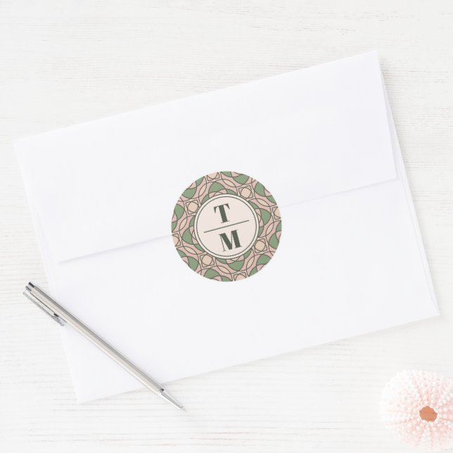 Sage Green Art Deco Monogram Wedding Sticker (Envelope)