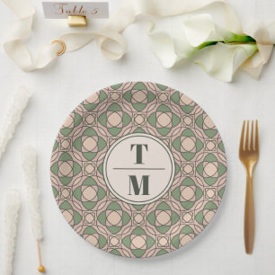 Sage Green Art Deco Wedding Paper Plates