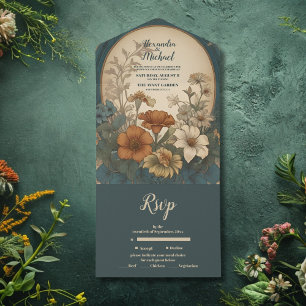 Sage Green Art Nouveau Alphonse Mucha Wedding All In One Invitation