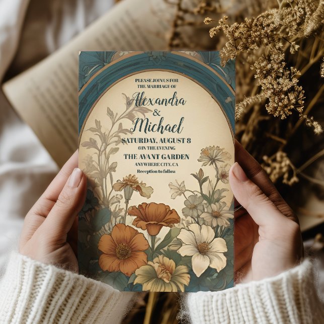 Sage Green Art Nouveau Alphonse Mucha Wedding Invitation (Creator Uploaded)