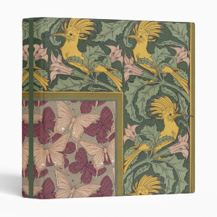 Sage Green Art Nouveau Hoopoe Butterfly Art 3 Ring Binder