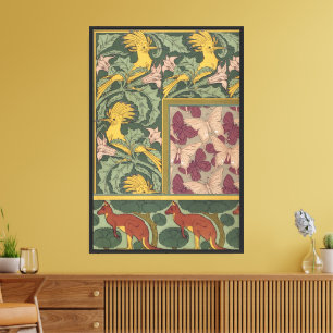 Sage Green Art Nouveau Hoopoe Butterfly Art Canvas Print