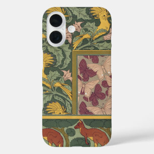 Sage Green Art Nouveau Hoopoe Butterfly Art iPhone 16 Case