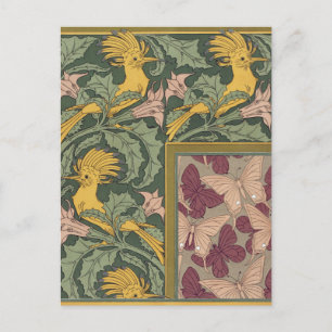 Sage Green Art Nouveau Hoopoe Butterfly Art Postcard