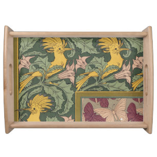 Sage Green Art Nouveau Hoopoe Butterfly Art Serving Tray