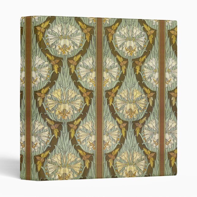 Sage Green Art Nouveau Lily Insect Pattern 3 Ring Binder (Front/Spine)