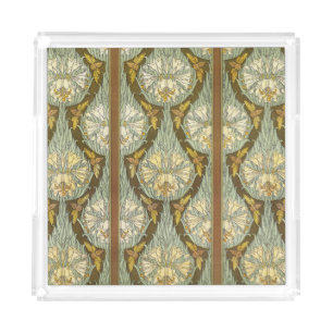 Sage Green Art Nouveau Lily Insect Pattern Acrylic Tray