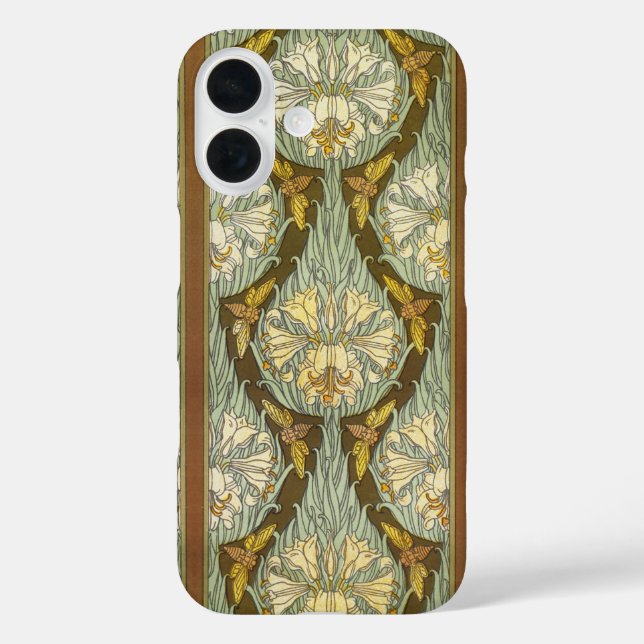 Sage Green Art Nouveau Lily Insect Pattern Case-Mate iPhone Case (Back)