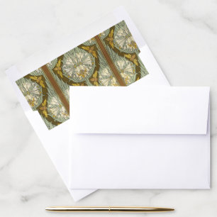 Sage Green Art Nouveau Lily Insect Pattern Envelope Liner