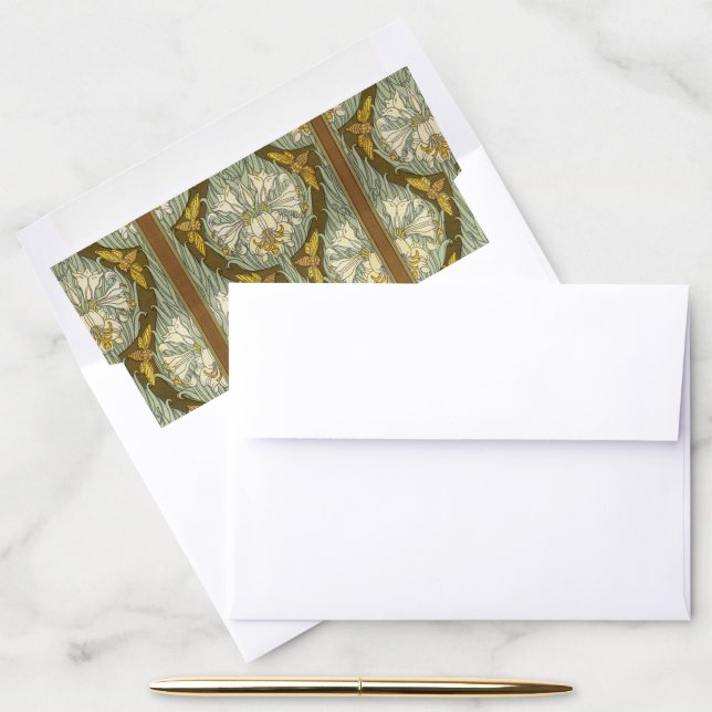 Sage Green Art Nouveau Lily Insect Pattern Envelope Liner (Desk)