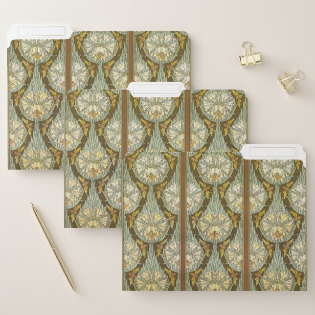 Sage Green Art Nouveau Lily Insect Pattern File Folder (Set)