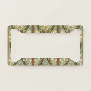 Sage Green Art Nouveau Lily Insect Pattern License Plate Frame