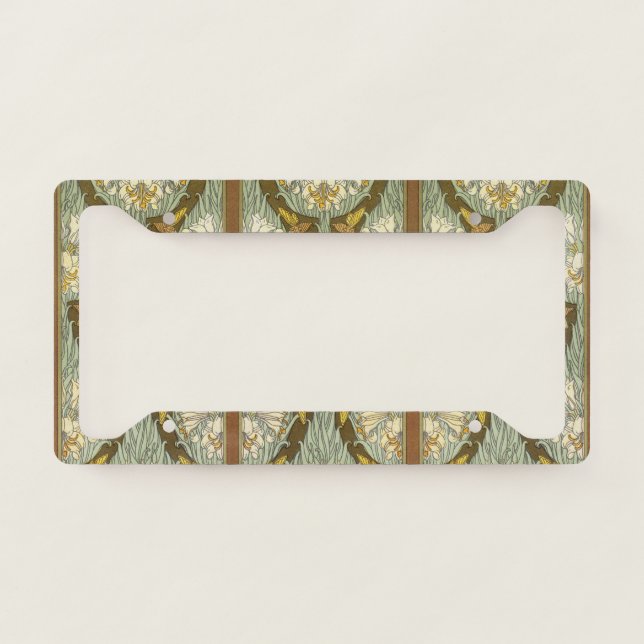 Sage Green Art Nouveau Lily Insect Pattern License Plate Frame (Front)